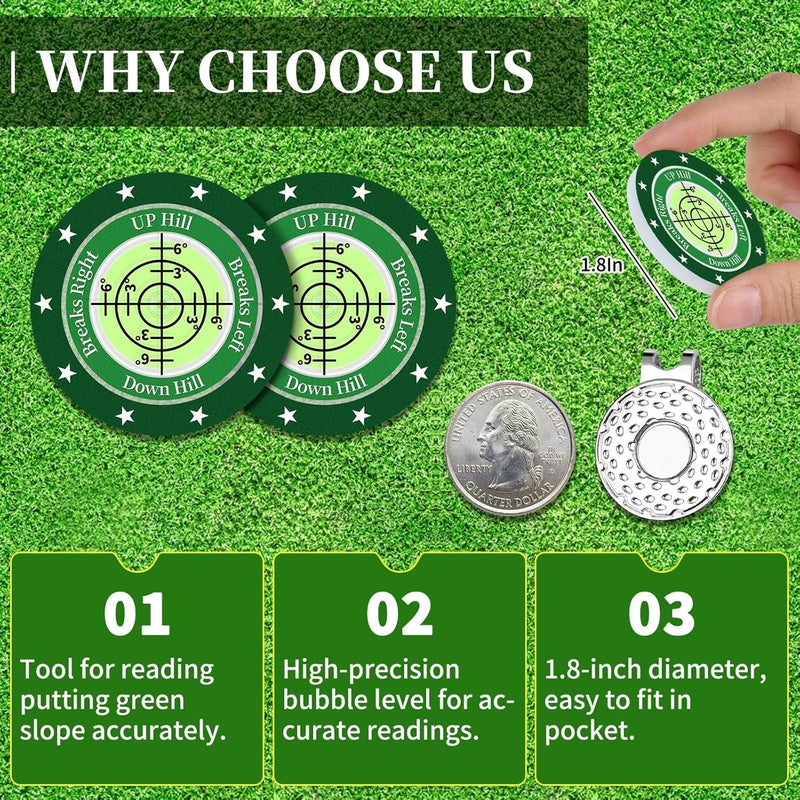 DESELL Golf Green Reader, 2 Pack Golf Ball Marker Hat Clip with High Precision Horizontal Bubble, Putting Training Aid Golf Accessories Tool Gift for Men Women - Image 4